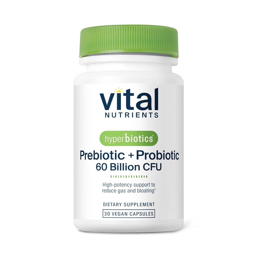 Iperbiotici vitali Nutrienti Prebiotici e Probiotici per donne e uomini | 60 miliardi di CFU | Pre e Probiotici Supporta la salute digestiva, costipazione, diarrea, gas &amp; Bloating* | 30 capsule vegane