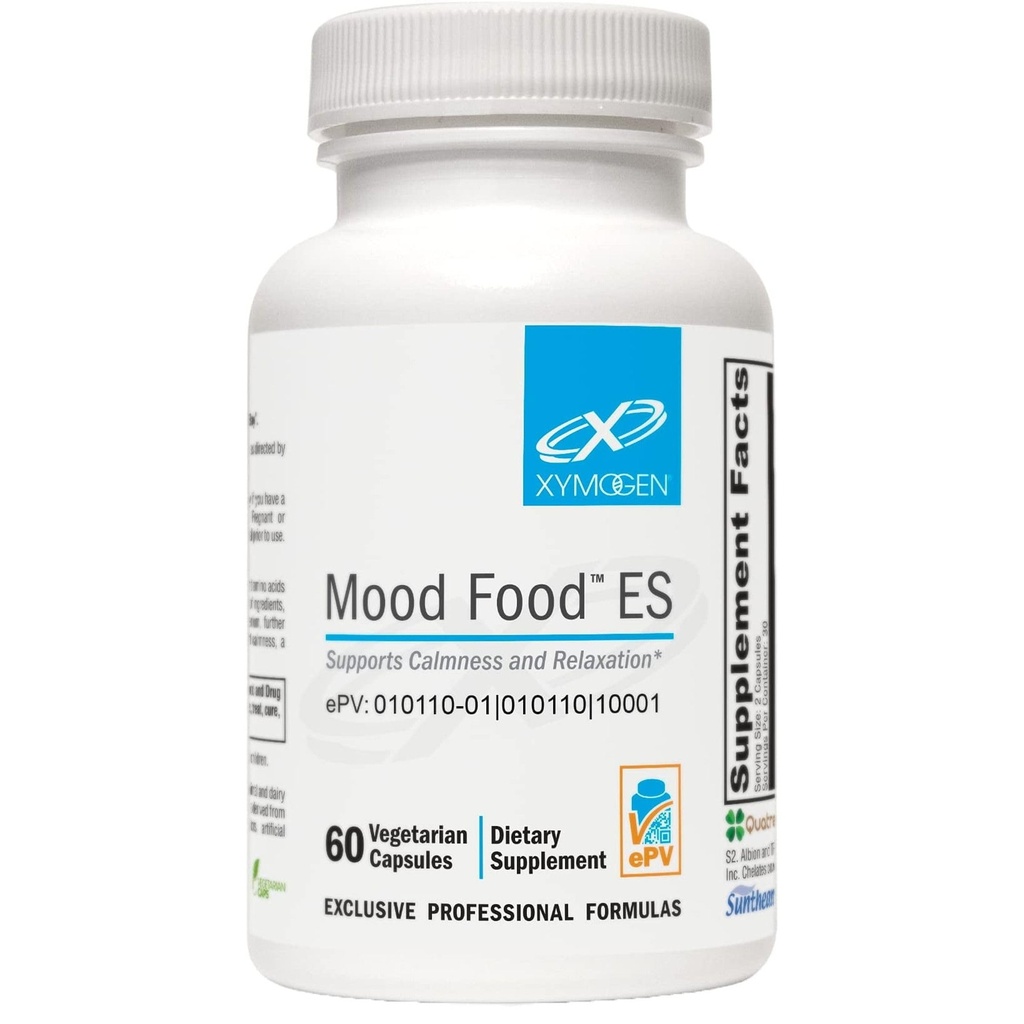 XYMOGEN Mood Food ES - Supporta la calma, il rilassamento e un sano umore con follia attiva, vitamine B, 5-HTP, GABA, minerali, Suntheanine L-teanina, Selenio (60 capsule)