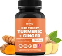 Turmeric + Ginger Capsule 1200mg | Comfort congiunto, Supporto per infiammazioni e salute digestiva* | 180 Count | Zealthy Life High Potency Turmeric Ginger Supplement | 1200mg