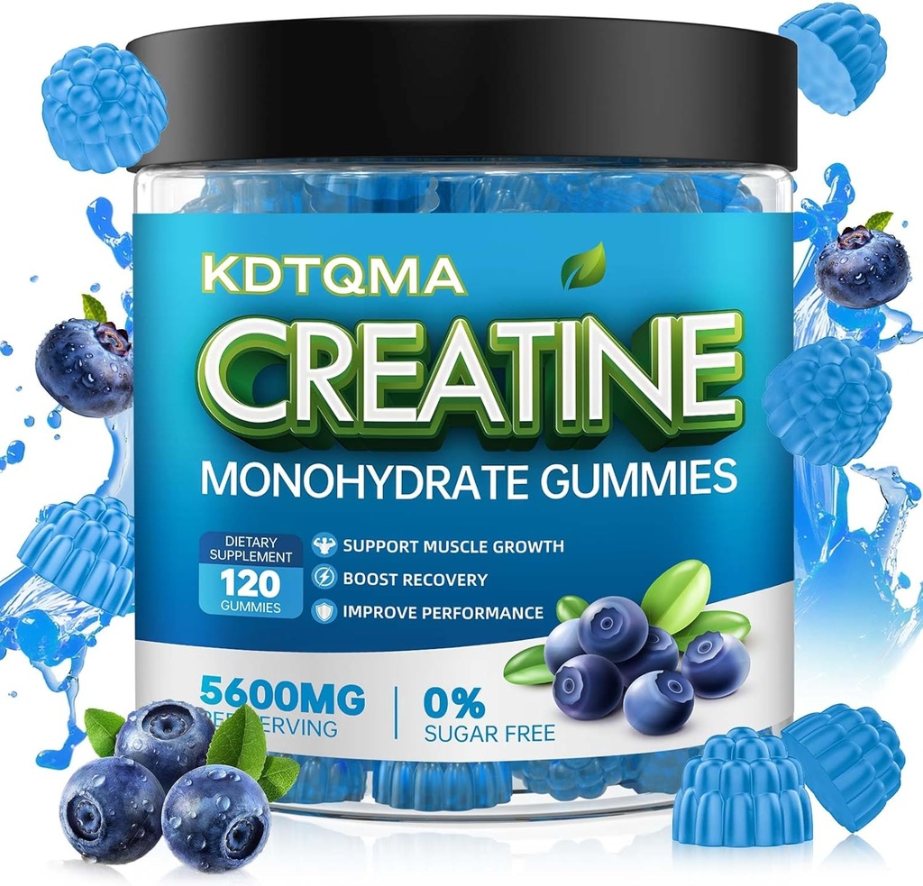 Creatina Monoidrato Gummies per Uomini & Donne 120 CT - 5600mg di Creatina Monoidrato per Serve, Creatina Masticabile Monoidrato per Supporto Muscolare & Energy Boost, Zucchero Libero, Vegan (Blueberry Flavor)