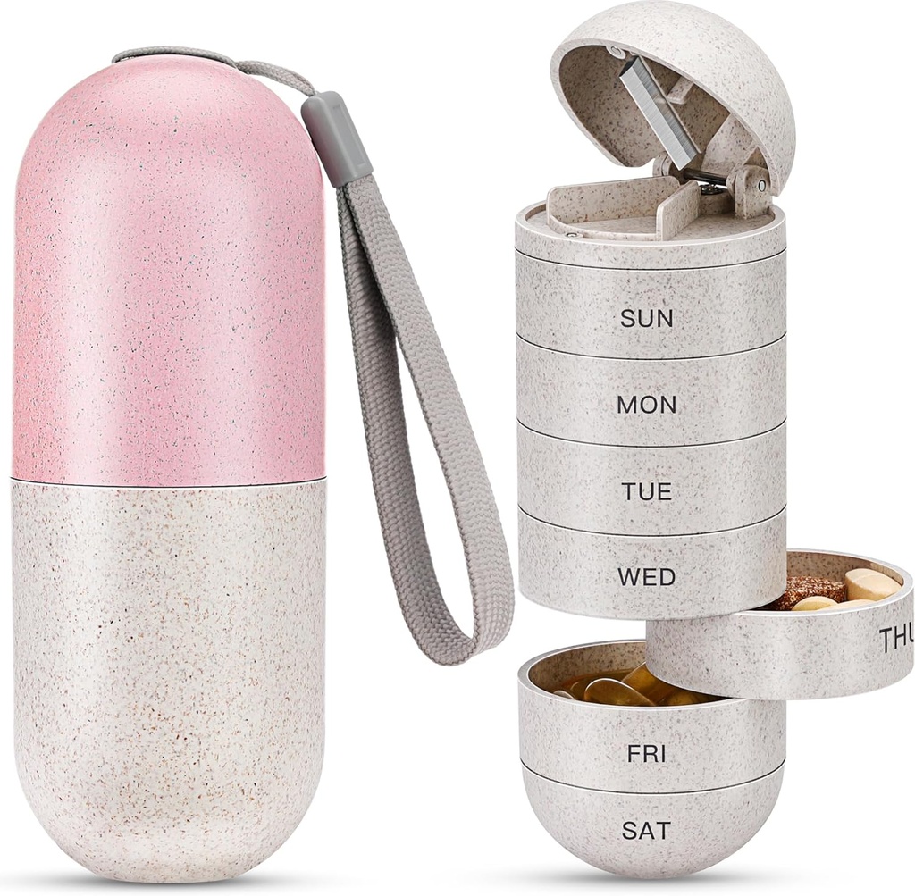 Zannaki 2 in 1 organizzatore di pillole con Cutter,Grain Fiber Weekly Pill Case Large Compartment Moisture Proof,Magnetic Lock,BPA Free Travel Pill Box 7 giorno per tenere Pills,Vitamins,Fish Oil,Supplements
