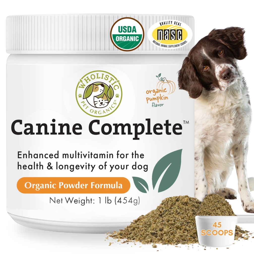 Canina completa Wholistic Pet Organics Canine - Cane Multivitamin Polvere - 1 Lb - Vitamine e Supplementi quotidiani per alimenti fatti in casa - Sistema immunitario, Pelle, Cappotto & Salute complessiva - Piccola e Grande Razza
