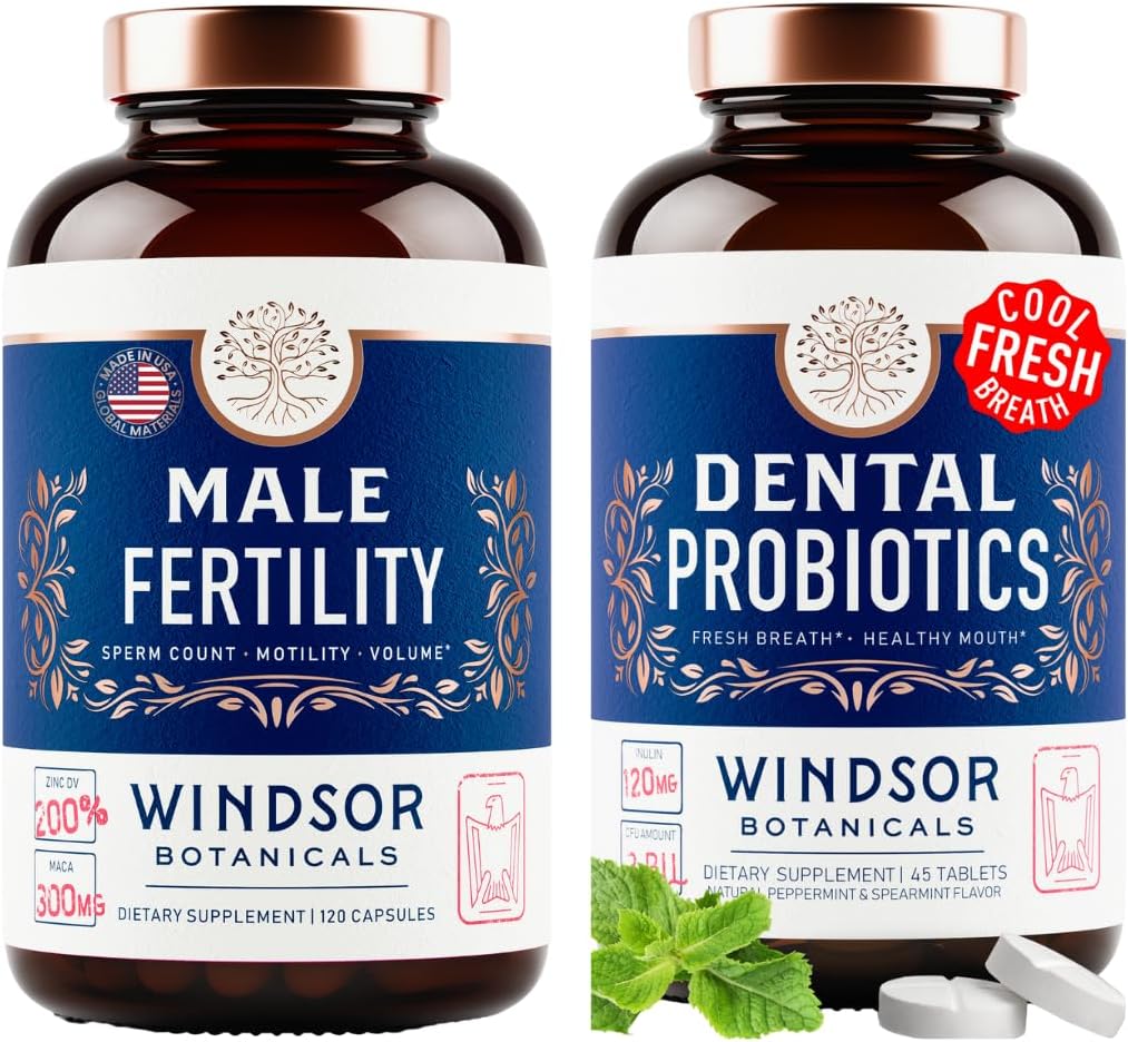 WINDSOR BOTANICALS Integratore di fertilità maschile e Probiotici orali per il respiro fresco - Salute Mens Bundle