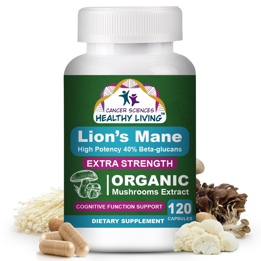 Leoni organici Mane Mushroom Supplemento capsule per uomini e donne - 1.500mg Brain Supplements for Memory & Focus - Alta potenza 40% Beta-Glucans - Nootropic Mushroom Complex, 120 Count