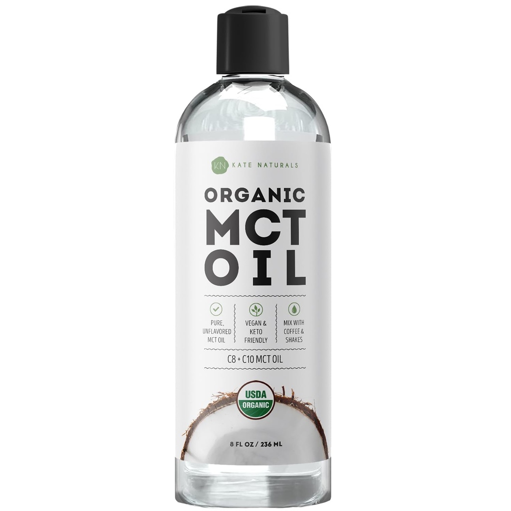 Kate Naturals MCT olio per il caffè. Pure Coconut MCT C8 e C10 olio (8oz, organico, non aromatizzato)