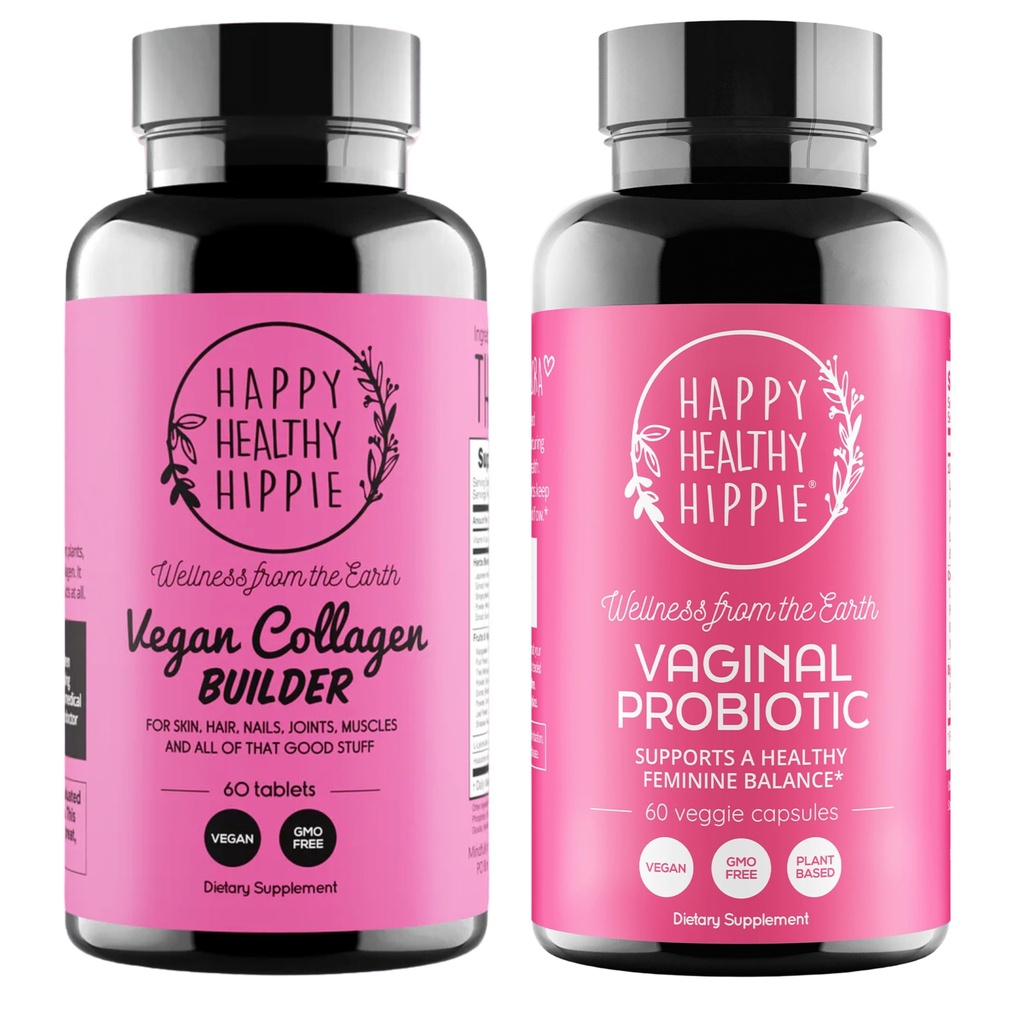 Felice sano Hippie Vaginal Probiotici per le donne & Vegan Collagen Builder Pillole di collagene