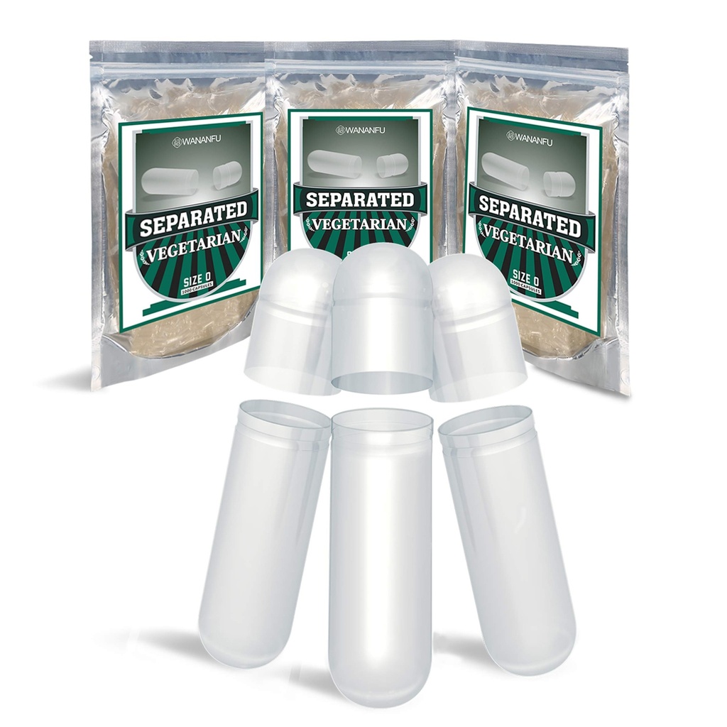 wananfu pre-separato capsule vuote 0 vegetariano (1000 conte), chiaro riempibile veggie pillola formato 0 per fare i vostri supplementi