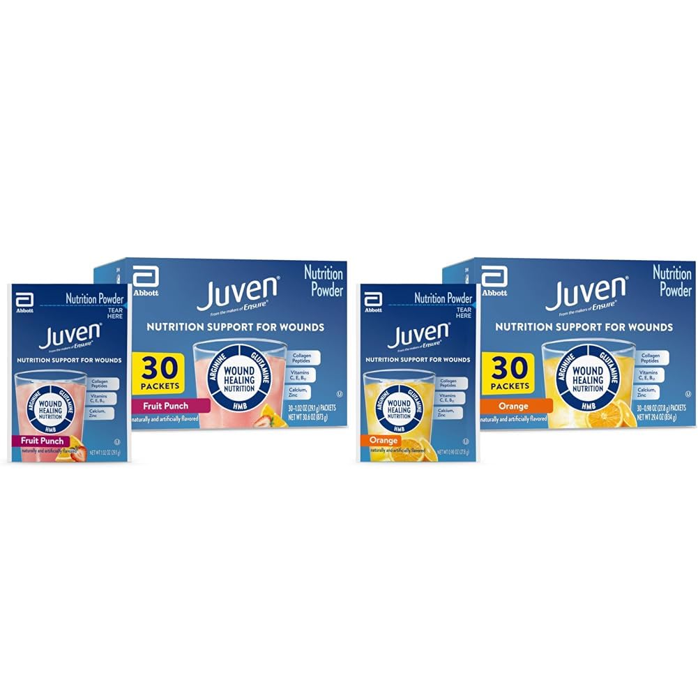 Polvere di miscela di bevanda di nutrizione terapeutica per il supporto di guarigione del tessuto, include proteine del collagene, conta 30 d'arancia e punch 30 di frutta, 60 pacchetti totali