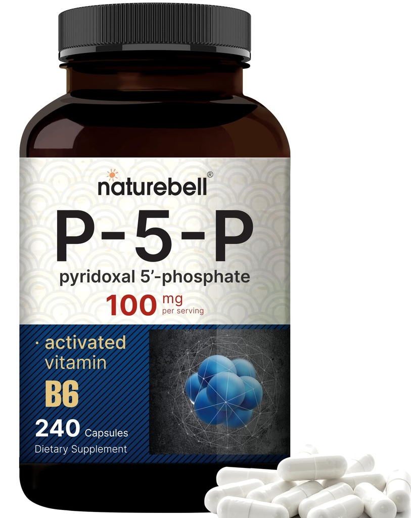 NatureBell P5P Vitamina B6 100mg Per Serving, 240 capsule | Piridoxal 5 Integratori fosfati – Vitamine B essenziali per la salute del cervello e della memoria – Non OGM