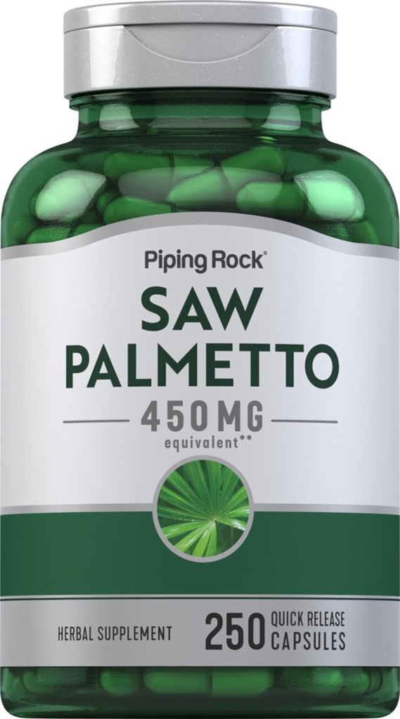 Piping Rock Saw Palmetto per gli uomini e le donne | 450 mg | 250 Capsules | Herb Extract Supplement | Serenoa Repens | Non-GMO, Gluten Free