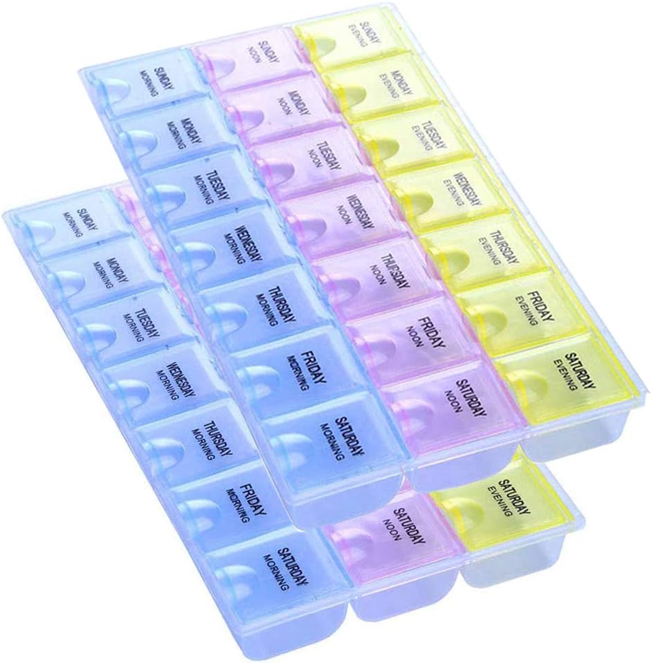INVODA Pill Case 7 giorni Box settimanale con farmaci Reminder Pill Organizer - Mattina sera giornaliera 21 scomparti staccabili