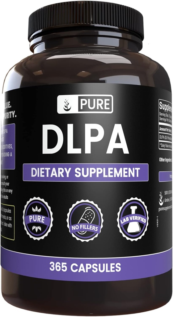 Ingredienti originali puri DL-Phenylalanine DLPA (365 capsule) Nessun filler di magnesio o di riso, sempre puro, verificato il laboratorio
