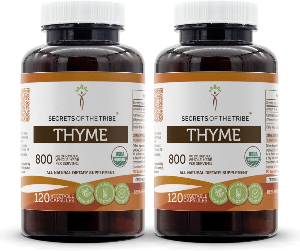 Segreti di The Tribe Thyme 2x120 Capsule, Realizzati con capsule vegetali e USDA Organic Thymus Vulgaris Toni Effect (2x120 Capsule)