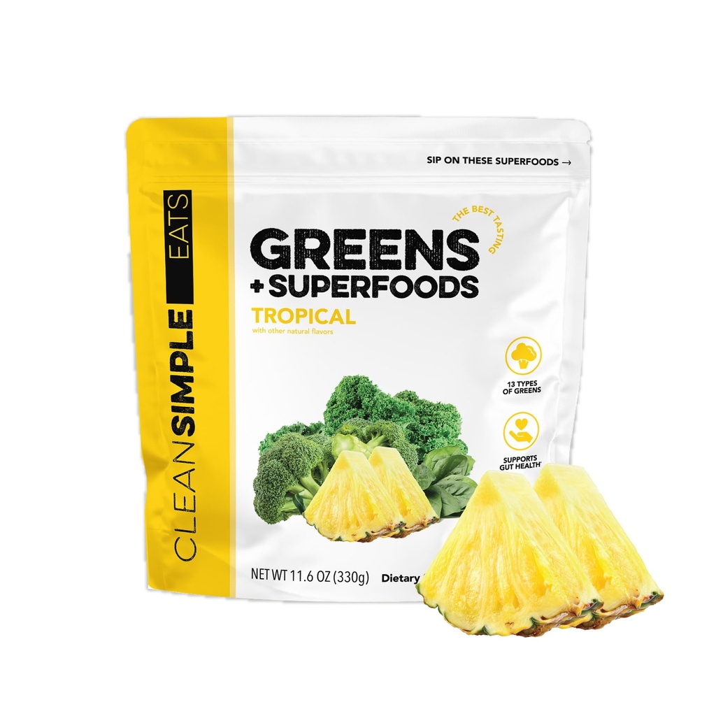 Polvere di Super Greens, Polvere di Greens aromatizzata naturale con clorella, Spirulina, Superfoods & fibra prebiotica, senza ingredienti artificiali, senza glutine, aroma tropicale di Greens, 30 Srvg