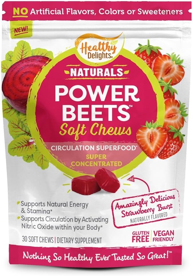 Salute Delights Naturals Power Beets Soft Chews, Delicious Strawberry Burst, Concentrato Superfood Supplement, Supporta Circolazione, Energia Naturale & Stamina, 30 Conte