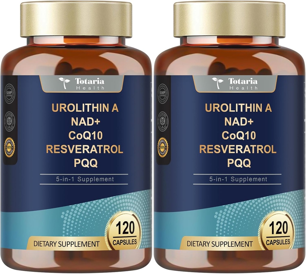 Totaria Urolithin Un supplemento 1000mg con NAD,CoQ10,Supplemento per le donne 120 Softgels per gli antiossidanti per l'energia muscolare(Pack of 2)