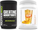 NutraBio Creatina monoidrato, non aromatizzato, (500 g) e Clear Whey Protein Isolate, (Mango Mist) Supplemento Bundle – Energia muscolare, Crescita massima, Recupero e Forza