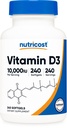 Vitamina D3 10.000 IU, 240 capsule di softgel - Potente, Non OGM, Vitamina senza glutine D