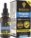 BEE e si 15% puro Propolis Water Soluble Extract - Alta potenza - Zero Sugar - Zero Calorie - Natural Immune Support&Sore Throat Relief Antiossidanti, Keto, Paleo, Gluten-Free, 1 Fl Oz