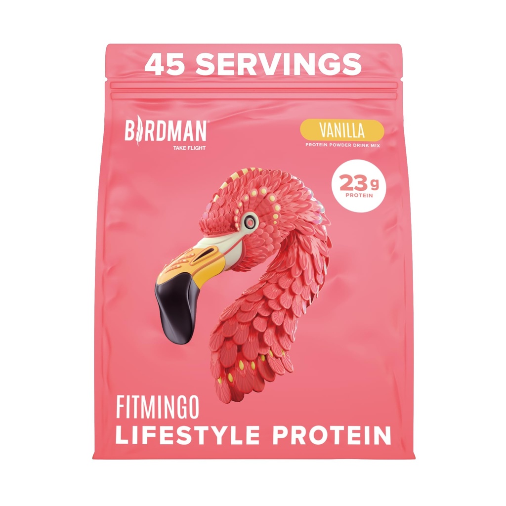 BIRDMAN Fitmingo Vegan Protein Powder with Inositol, Collagen Boosters, Acido Ialuronico e Vitamine | Carbo basso, Dairy Free, Calorie bassa | 23g Plant Based Blueberry Protein Powder with Myo-Inositol