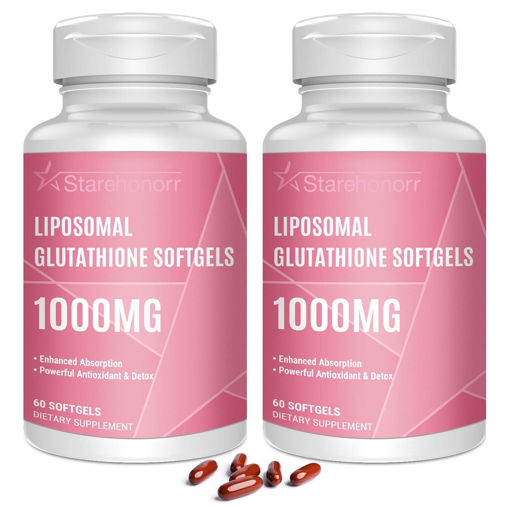 Glutathione Liposomal Softgels 1500MG, Integratore Glutathione Ridotto con Vitamina C, Migliore Assorbimento, Antiossidante Non OGM Potente per invecchiamento sano, Detox, Salute Immune,120 Softgels