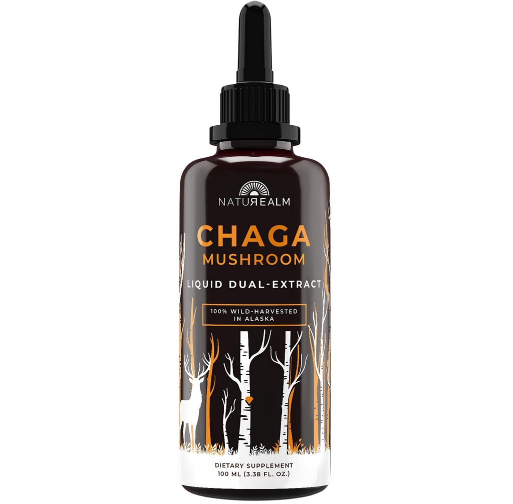 Naturealm Chaga Mushroom Liquid Tincture Supplemento – Supporto Immune, Antiossidante Boost & Hair, Skin, Nail Health, Vegan, Non OGM – Wild-Harvested Fruiting Bodies, 2 mesi di fornitura