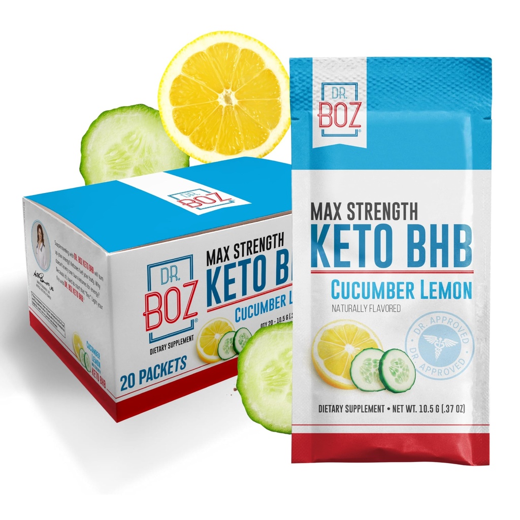 Dr. Boz - Polvere di Keto BHB - Limone di cetriolo, 20 Pacchetti - Chetoni Bere - Aumentare l'energia & Ridurre Cravings - Supplemento dietetico di massima resistenza - Qualità Testata - Made in Italy - 10.9oz (310g)