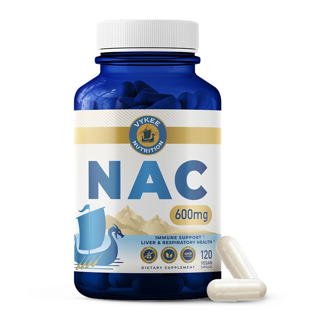 Vykee Nutrition NAC Capsule 600 mg N Acetyl L Cysteine - Supplemento giornaliero NAC per il supporto per la salute del fegato e l'equilibrio immunitario - Vegan Non-GMO - 120 capsule