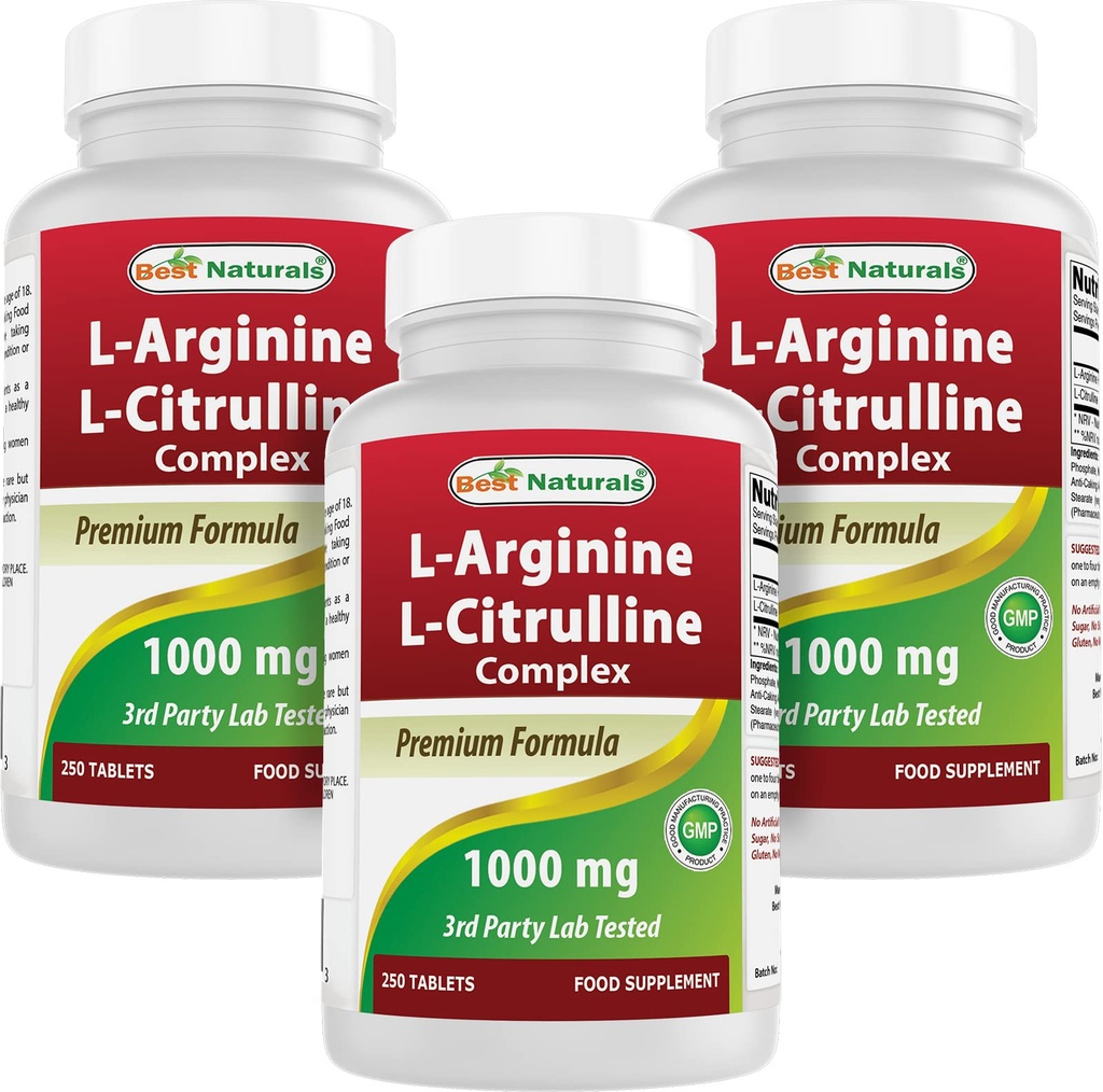 I migliori naturali L-Arginina L-Citrullina Complesso 1000 mg 250 compresse (250 conte (pacchetto di 3))