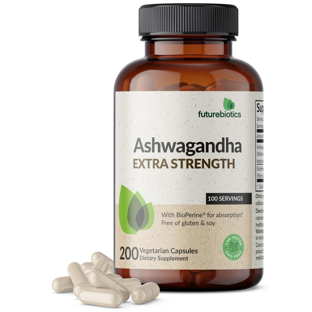 Futurebiotics Ashwagandha Extra Forza Stress & Mood Supporto con BioPerine - Formula Non OGM, 200 Capsule Vegetariani