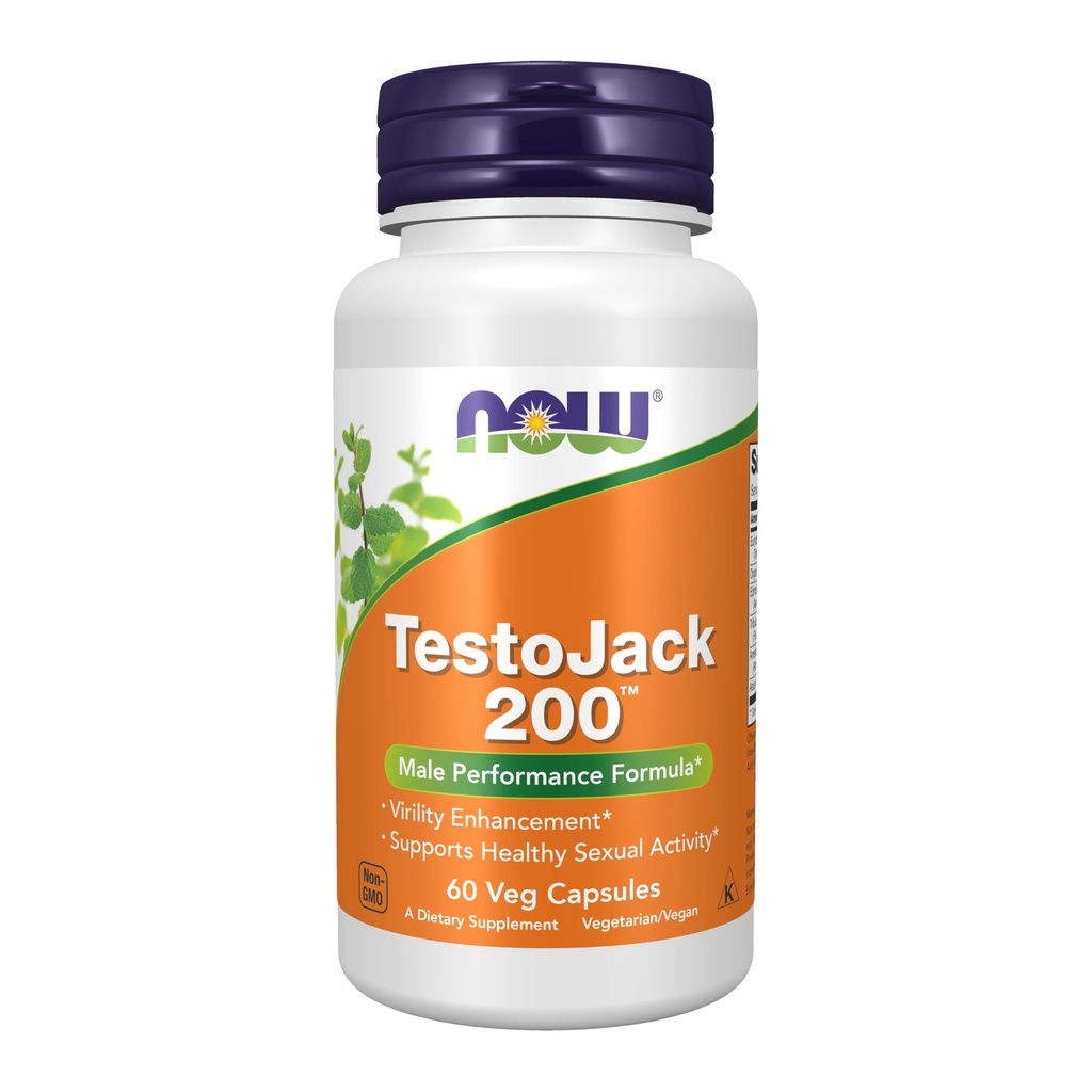 NOW integratori alimentari, TestoJackTM 200 con Tongkat Ali, Tribulus, Maca e Horny Goat Weed, 60 capsule di veg