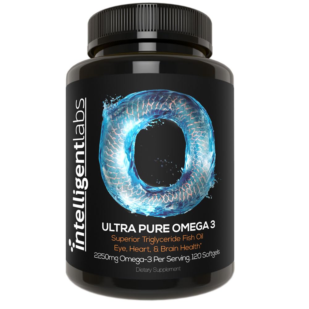 Intelligent Labs Triglyceride Omega 3 | 2250mg per 3-Capsule Serving | Burpless Fish Oil Capsule | 120 Softgels Per Bottiglia