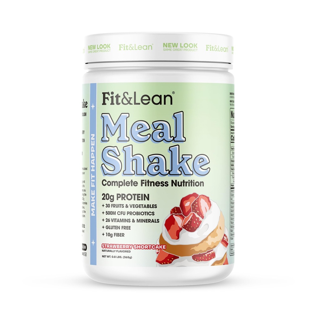 Fit & Lean Meal Shake, Fat Burning Meal Sostituzione, Proteine, Fibra, Probiotici, Strawberry Shortcake, 0.8 lbs (365 g),10 Serve per contenitore