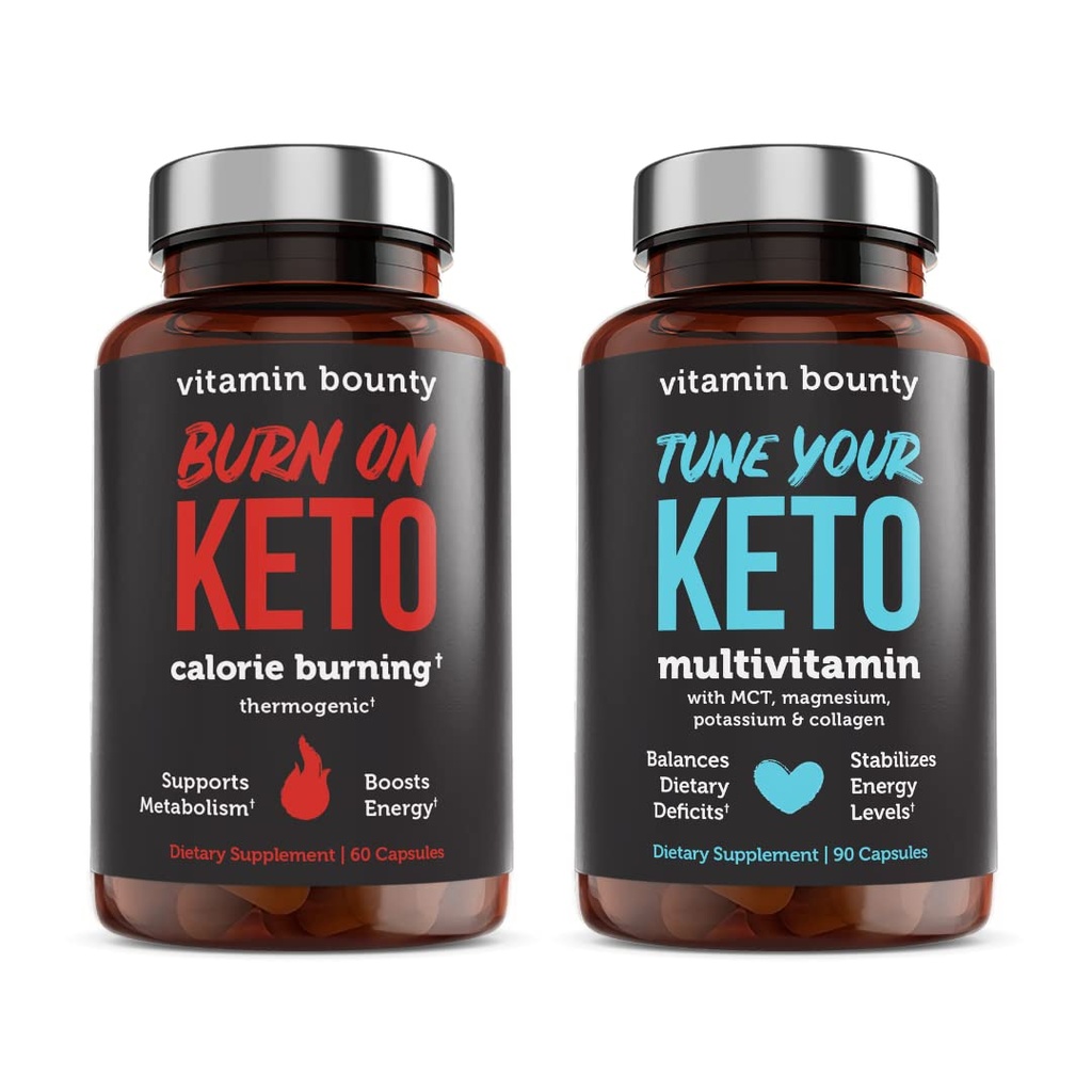 Vitamina Bounty sintonizza il Keto e brucia su Keto Bundle - Keto Multivitamin, Calorie che brucia per le donne e gli uomini, Premium Raspberry Ketones, Energy Support - Bundle 60 Capsule Every