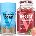 Supplemento di ferro con Magensium Gummies, Vegan Iron Gummies con vitamina C, A, B-Complex, Folate, Zinc per adulti e bambini, per la carenza di ferro, Anemia, sonno di rilassamento, Non OGM