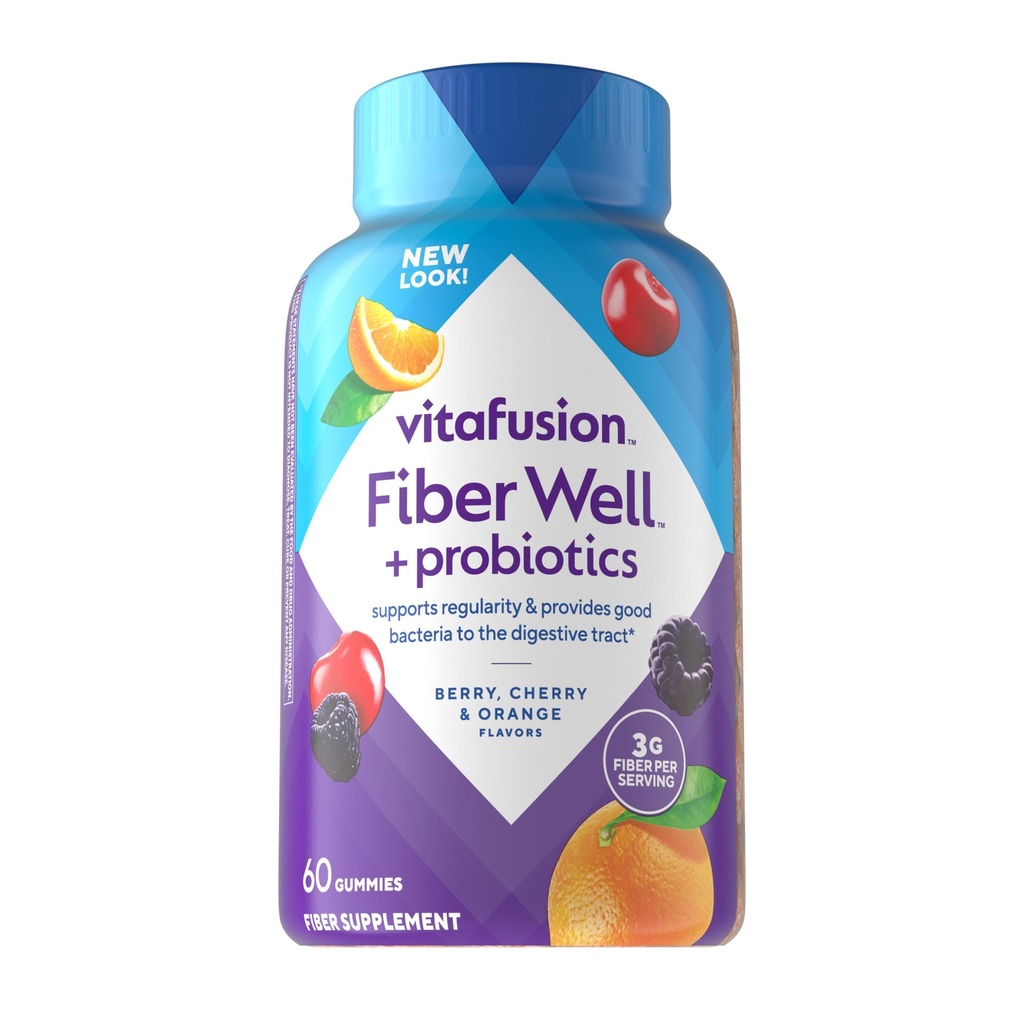 Vitafusion Fiber Well + Probiotics Gummies per Adulti – 3g Fibra per Serve per Salute Digestiva e Probiotici*, 60 Conte