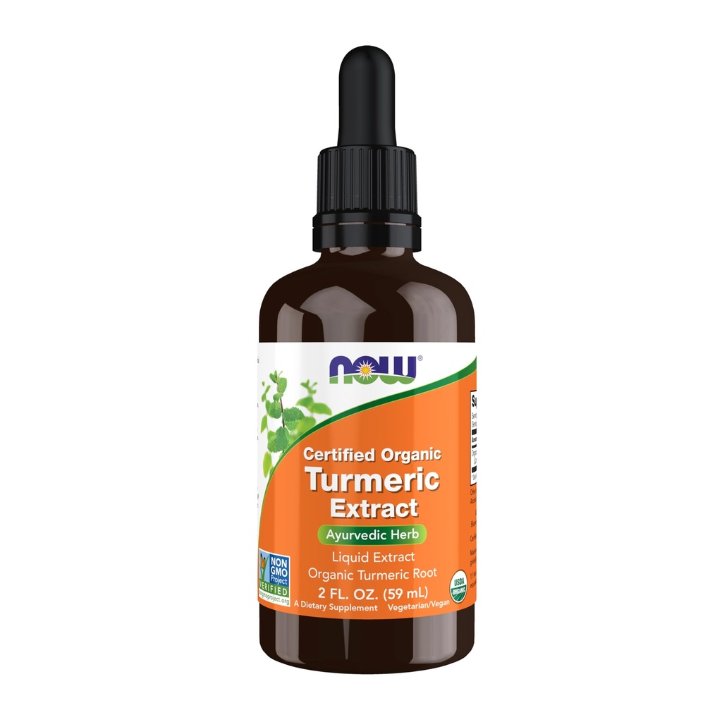 NOW Integratori alimentari, Estratto di curcuma biologico certificato, Erbe ayurvedica, Estratto di liquido, Radice curcuma organica 2 once di liquidi