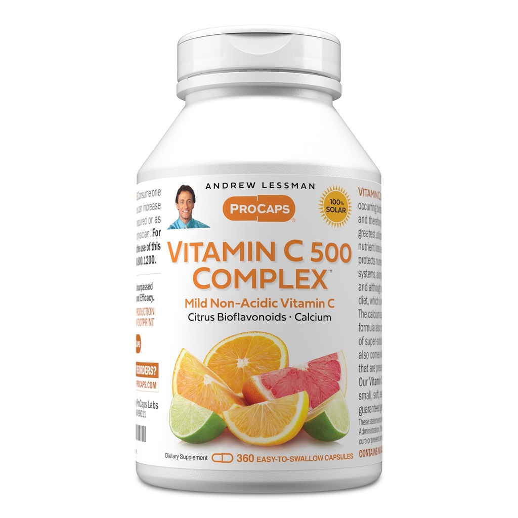 ANDREW LESSMAN Vitamina C 500 Complex 360 Capsule - Vitamina C Plus Citrus Bioflavonoidi per Sistema Immune e Supporto Anti-Ossidante, No Stomach Upset, Small Easy to Swallow Capsule