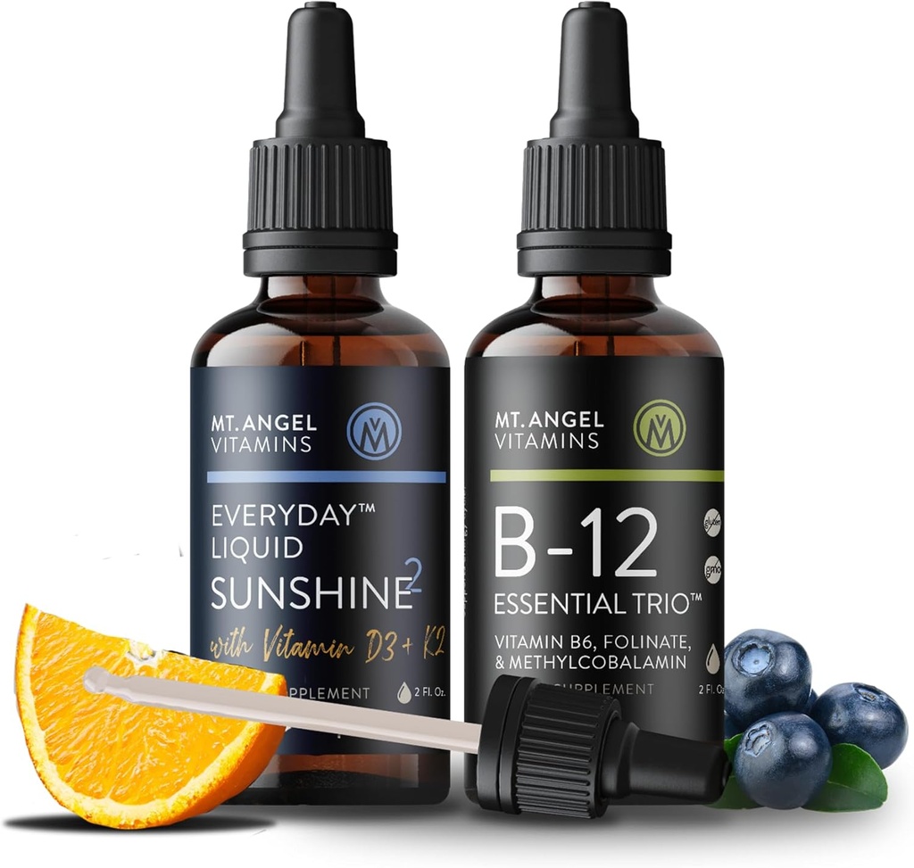 Mt. Angel Vitamine B12 Essential Trio + ogni giorno Liquid Sunshine2 D3+K2