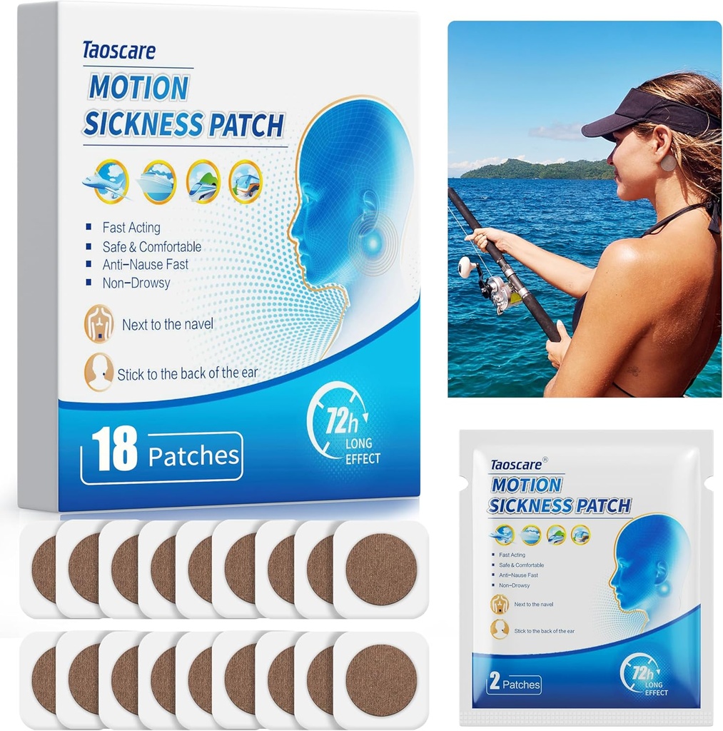 Patch di silenzio di movimento per Crociera, Patch di Malattia di Mare per vertigini Vertigo & Nausea Relief, Bambini e Adulti Viaggio Essentials per Crociera/Auto/Aeroplano/Parco di divertimento (18 Conte)