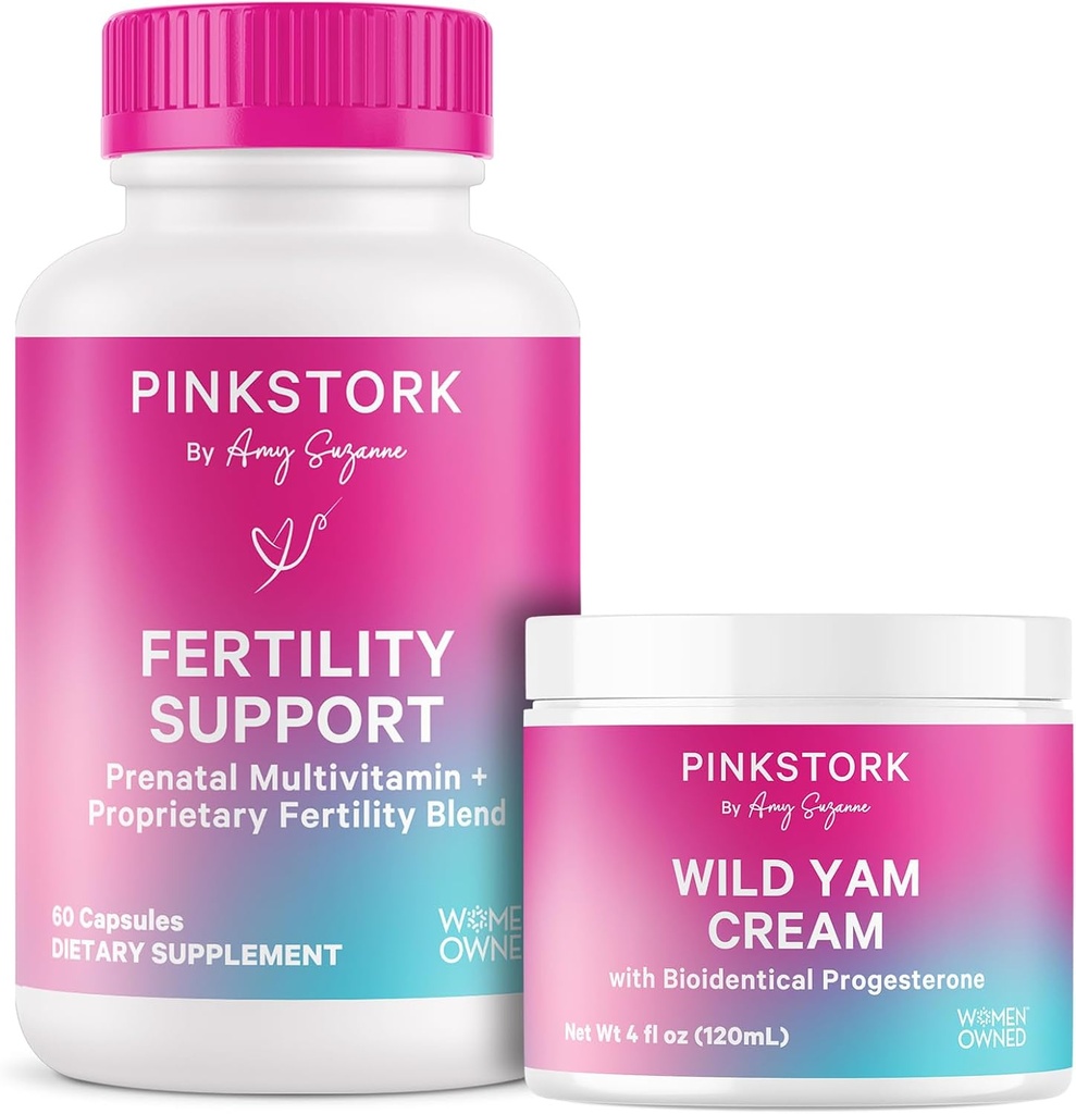 Integratori di fertilità della cicogna rosa per le donne e la crema di Yam Wild per sostenere la percezione e l'equilibrio dell'ormone, l'inositolo, Ashwagandha, la vitex e la follia - Duo