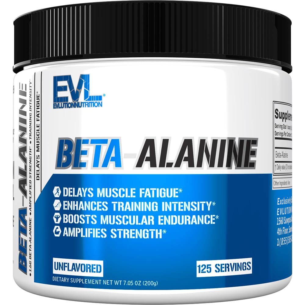 Evlution Nutrition Beta-Alanine - Supporta Endurance muscolare, Allenamento intensivo & Forza - 1.6g Pure Beta-Alanine Per Serve - Recupero - Integratore alimentare - Polvere non aromatizzata - 125 Serve