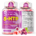 5HTP Gummies for Adults & Kids 8+, Melatonin Gummies Free con Magnesium Glycinate, GABA, L-Glycine, Ashwagandha, Vitamina B6 per Delicious Zzzs, Brain & Muscle Relaxation, 0 Sugar 60 Count (Pack of 1)