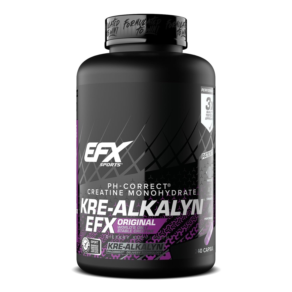 EFX Sports Kre-Alkalyn EFX | pH Correct Creatine Monohydrate Pill Supplemento | Forza, crescita del muscolo e prestazioni | 120 Servings, 240 Capsule