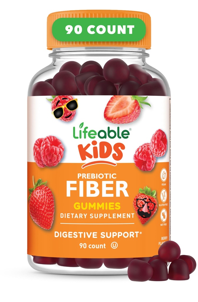 Gummie prebiotici vitali per bambini | Gummies per bambini in fibra 5g | Grande Tasting Fiber Supplementi per bambini | Gummies prebiotici per la salute digestiva | Gomma fibra per bambini, bambini | 90 Gummies