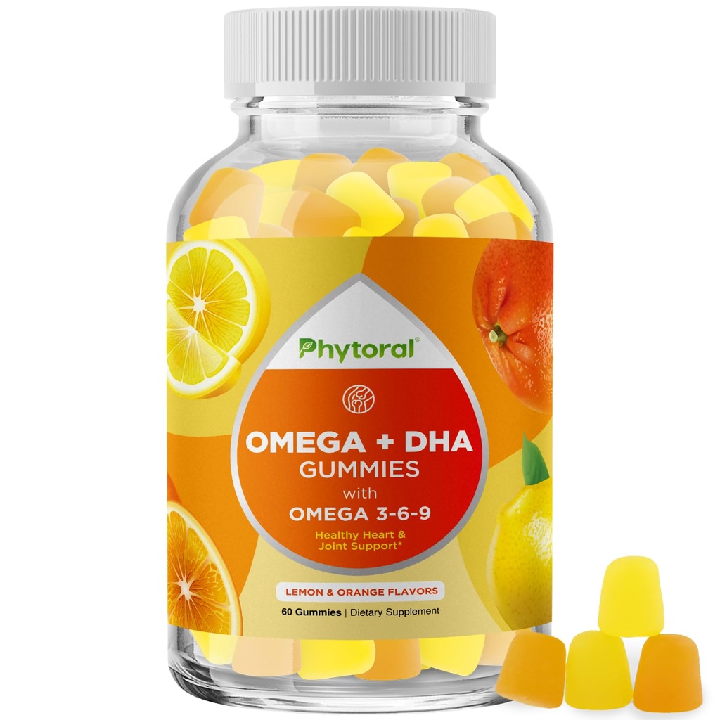 DHA Omega 3 Gummies per adulti - Delicious Flaxseed per il cervello Omega 3 6 9 Supplemento per l'infiammazione, l'energia e l'insulina - Integratori acidi grassi essenziali vegetariani per il supporto immunitario - 60 Conte