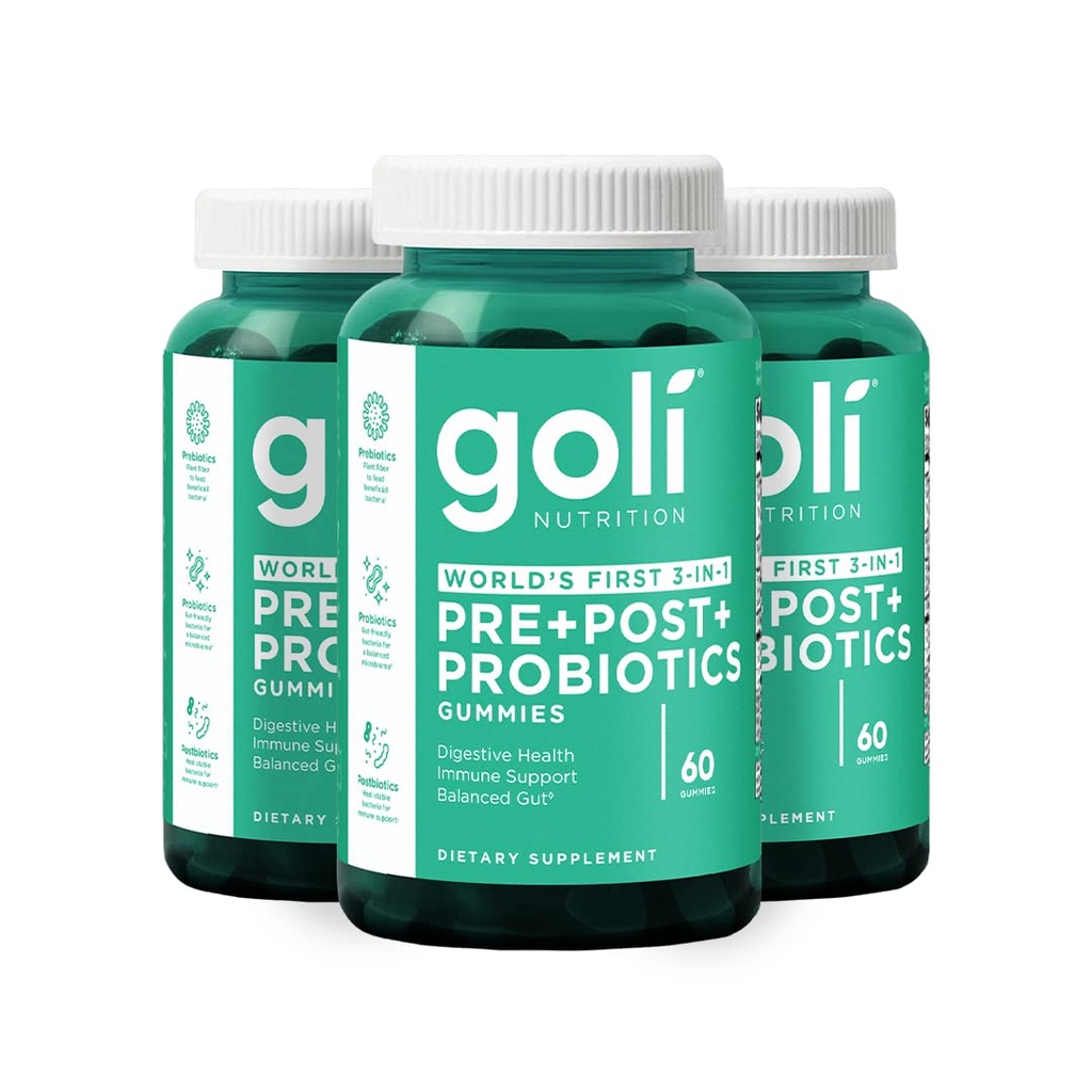 Goli Nutritional Supplement, Pre+Post+Probiotics Gummy - 180 Count - Prima 3-in-1 senza glutine, Vegan, Non OGM e Gelatin-Free.