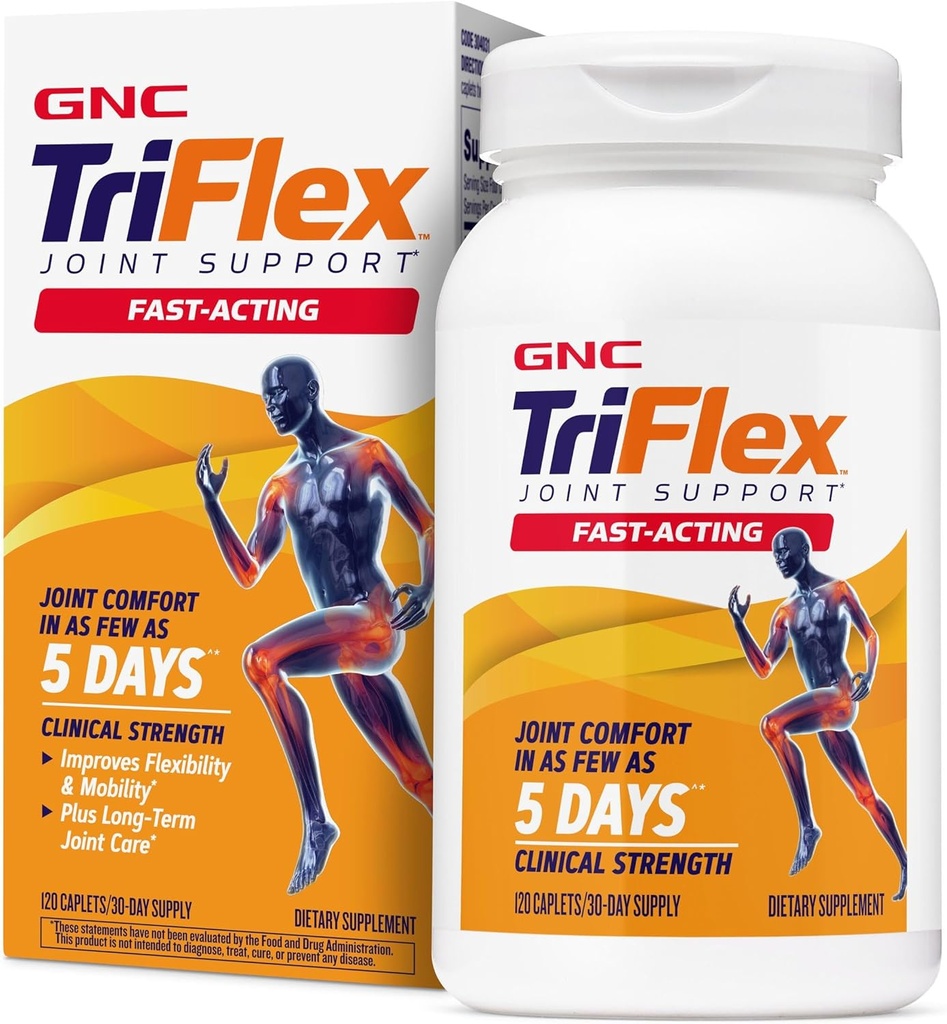 GNC TriFlex Fast-Acting 2.0, Migliora il comfort e la stanchezza congiunti, Dosi di resistenza clinica di Glucosamina/Chondroitin e Boswellia- Plus Turmerico, 120 Caplets