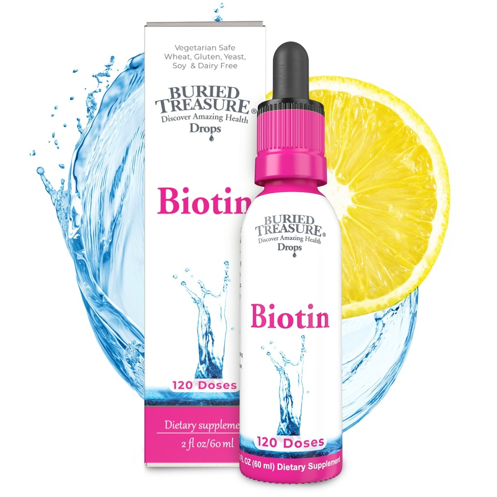 Gocce Buried Treasure Biotin - 120 Serve, 2 oz, Supporta Capelli, Pelle & Unghie