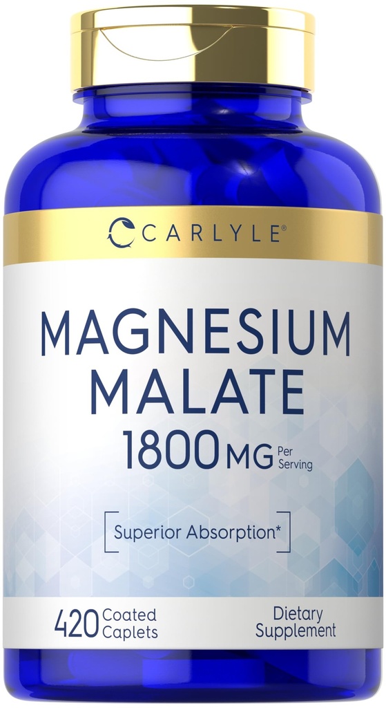 Carlyle Magnesium Malate | 1800mg | 420 Coated Caplets | Vegetariano, Non OGM, Gluten Free Supplement